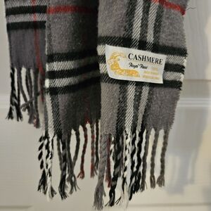 Elegant Gray and Red Plaid Scarf